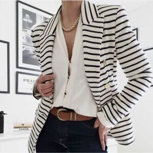 Joie Black and White Striped Blazer